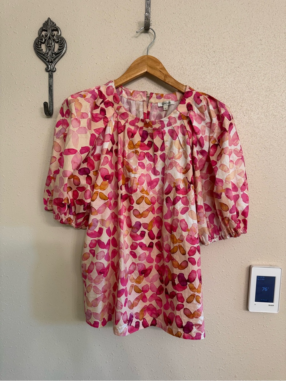 Tyler Boe Pink & Gold Watercolor Puff Sleeve Blouse S